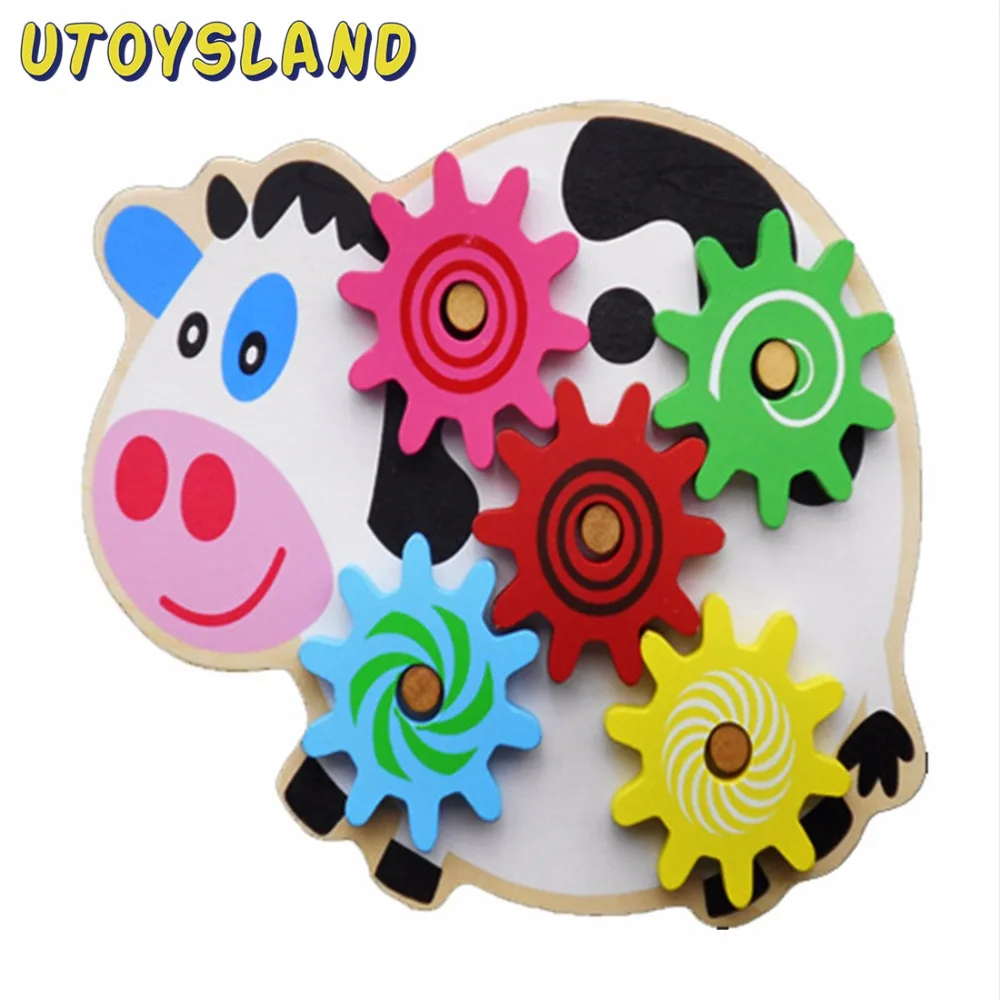 

UTOYSLAND Wooden Toys Puzzle Kids Cow Colorful Gear Caterpillar Toy Educational Monterssori Toys Wood Intelligence Baby DIY Toy
