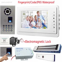 Fingerprint Home Video Door Phone IP65 Waterproof CCD Camera Video Intercom Phone 7″Color Monitor With Magnetic Electronic Lock