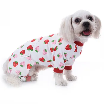 

Pet Dog Cat Strawberry Pattern Cotton Pajamas Leisure & Durable Pet Jumpsuit