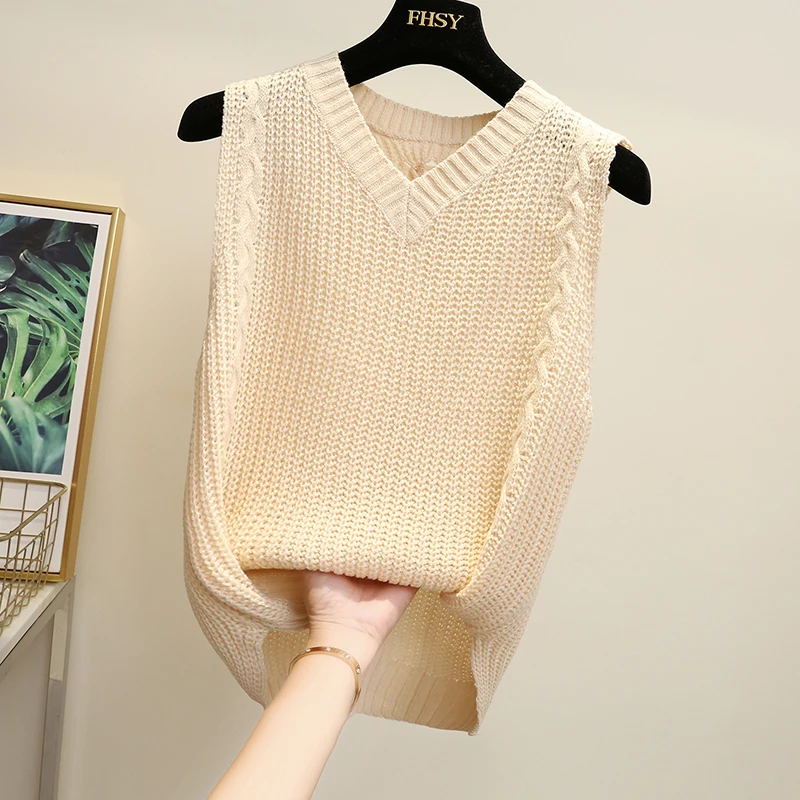 Autumn Women Spring Sleeveless V-neck Knitted Vest Coat Twist Drawstring Irregular Hem Sweater Tank Tops Knit Pullovers Vests