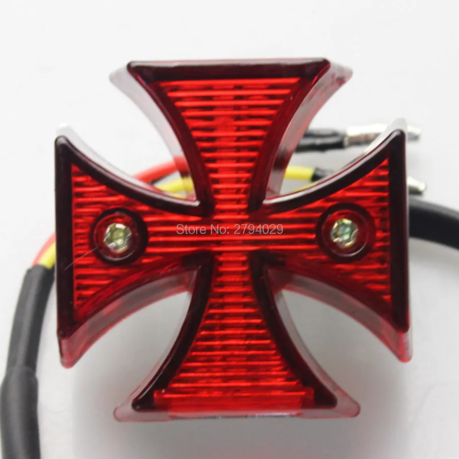 

Universal RED Lens Motorcycle Chrome Mini Maltese Cross LED Tail Brake Rear Light