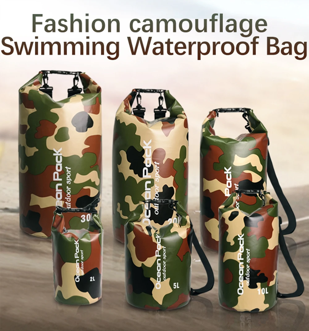 5L/10L/15L/20L/30LWaterproof сумки хранения сухой мешок камуфляж рюкзак для каноэ Байдарка Рафтинг Спорт на открытом воздухе сумки для плавания