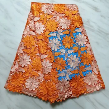 

Latest African Cord Lace Fabrics High Quality 2019 Gold Orange Lemon Embroidery Guipure Lace Fabric for african party