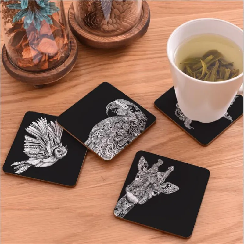 

Creative Wood Coasters Cup Pad Non-slip Heat Proof Coffee Drink Coasters Cup Mat DIY Hand Painted Animal V3205