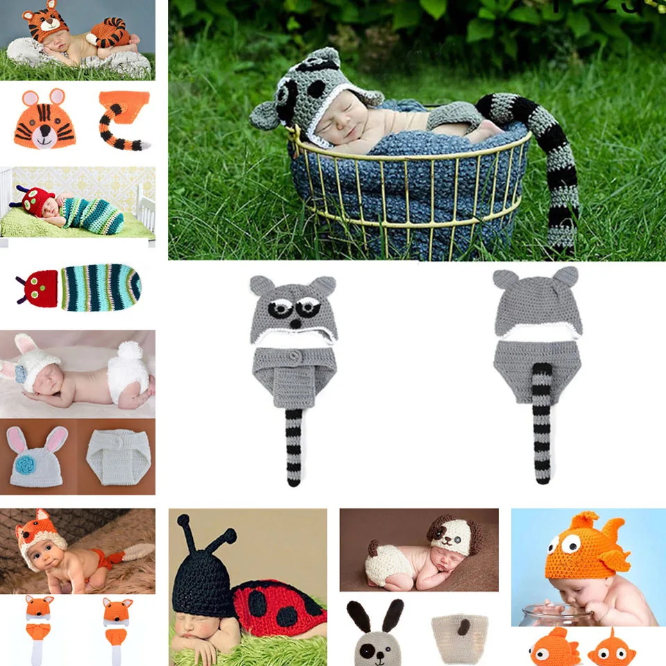 Милый дизайн с животными, вязаная крючком шляпа и брюки для малышей, комплект для фотосессии для маленьких мальчиков, детская трикотажная одежда для малышей, 1 комплект, MZS-14031