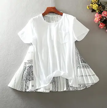 

Women's Spring summer embroidery cotton patchwork chiffon Shirt Female Vintage National Loose Casual Shirt Blouse TB1343