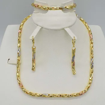 

Simplicity Design Jewelry Enchanting Beautiful Three Color Tones Necklace Bracelet Ring Set For Women Daily OL Style