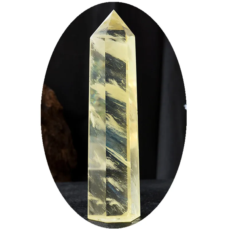 

Pure hand carved yellow melting single pointed wand point healing family decorative crafts collection