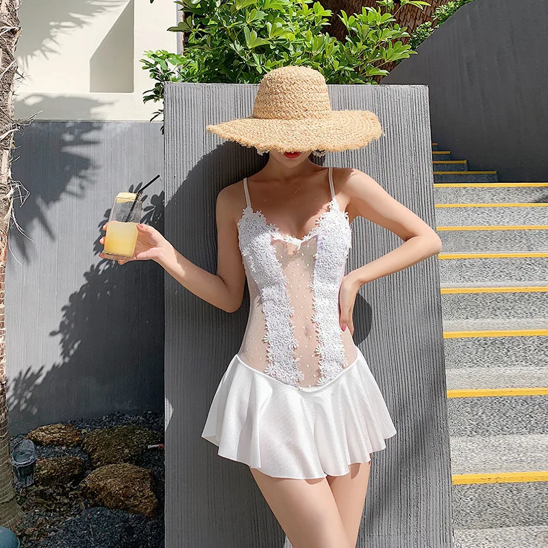 

Swimwear 2019 Bathing Suit Women One Piece Women's Plavky Bikinis Woman Skirt Lacquer Screen Back Super Fairy Dresses Dot