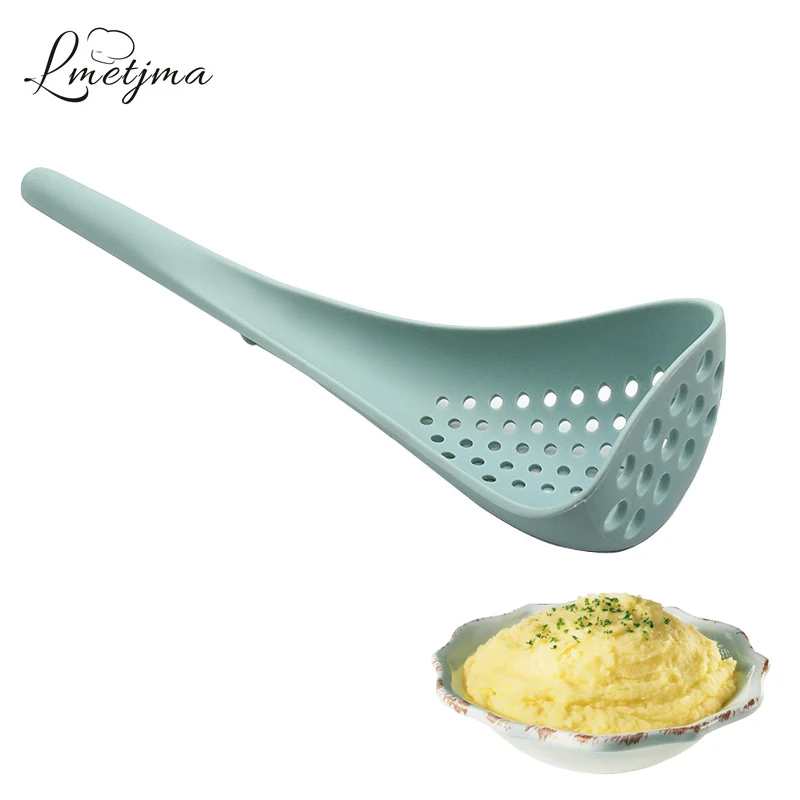 

LMETJMA 2 in 1 Slotted Spoon Nylon Potato Masher Premium Potato Press for Smooth Mashed Potatoes Potato Masher Ricer KC0202