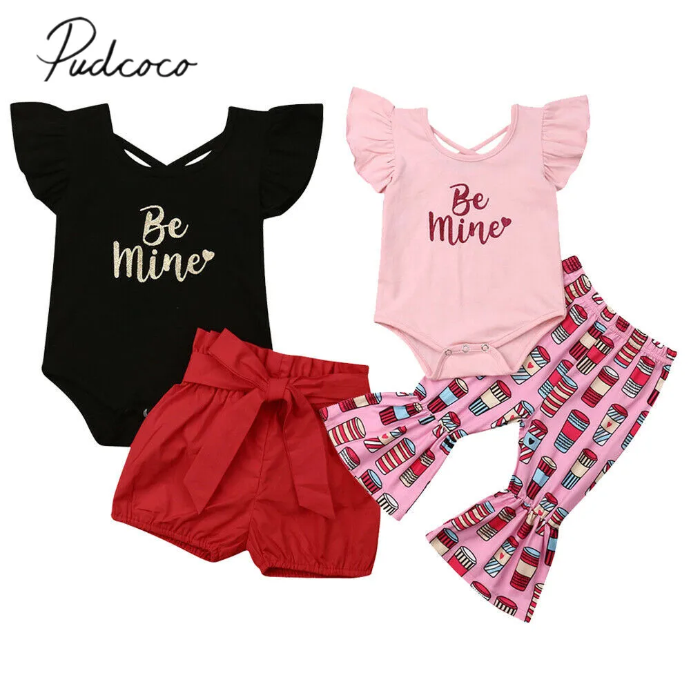 

2019 Baby Summer Clothing Toddler Infant Baby Girls Clothes Sets Letter Print Tops Backless Romper Shorts/Pants Ruffle Clothes