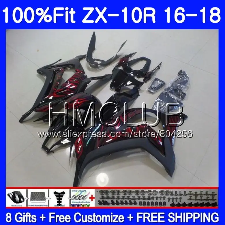 

Injection For KAWASAKI NINJA ZX 10 R ZX10R 16 17 18 42HM.4 ZX 10R ZX1000 ZX 1000 Red flames ZX-10R 2016 2017 2018 Fairing kit