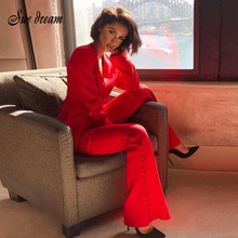 Новая женская зимняя красная куртка с длинными рукавами и длинные 2 предмета, женская модная Праздничная куртка с карманами