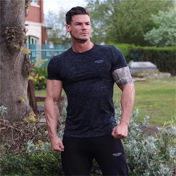 

2018 New Men's T Shirts Sports O-Neck Fitness bodybuilding T Shirt printing Tight quick dry T Shirt Sports Running men T Shirts