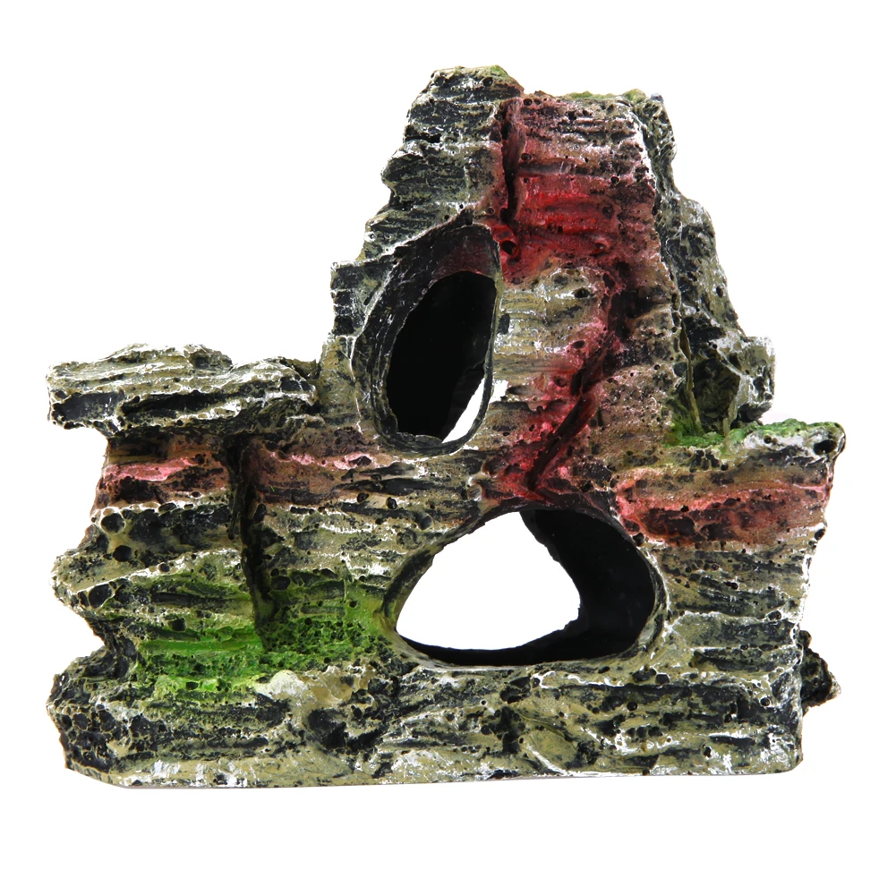 Saim Large Aquarium Mountain View Stone Ornament, Resin Rockery Fish Hiding Cave Aquarium Decoration For Amano Shrimp Cichlid To Play,Hide And Rest