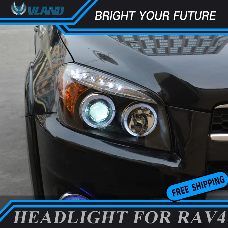 Автомобильная передняя фара в сборе для Toyota RAV4 2009-2012 светодиодный фонарь с ангельским глазом и стеклянной линзой