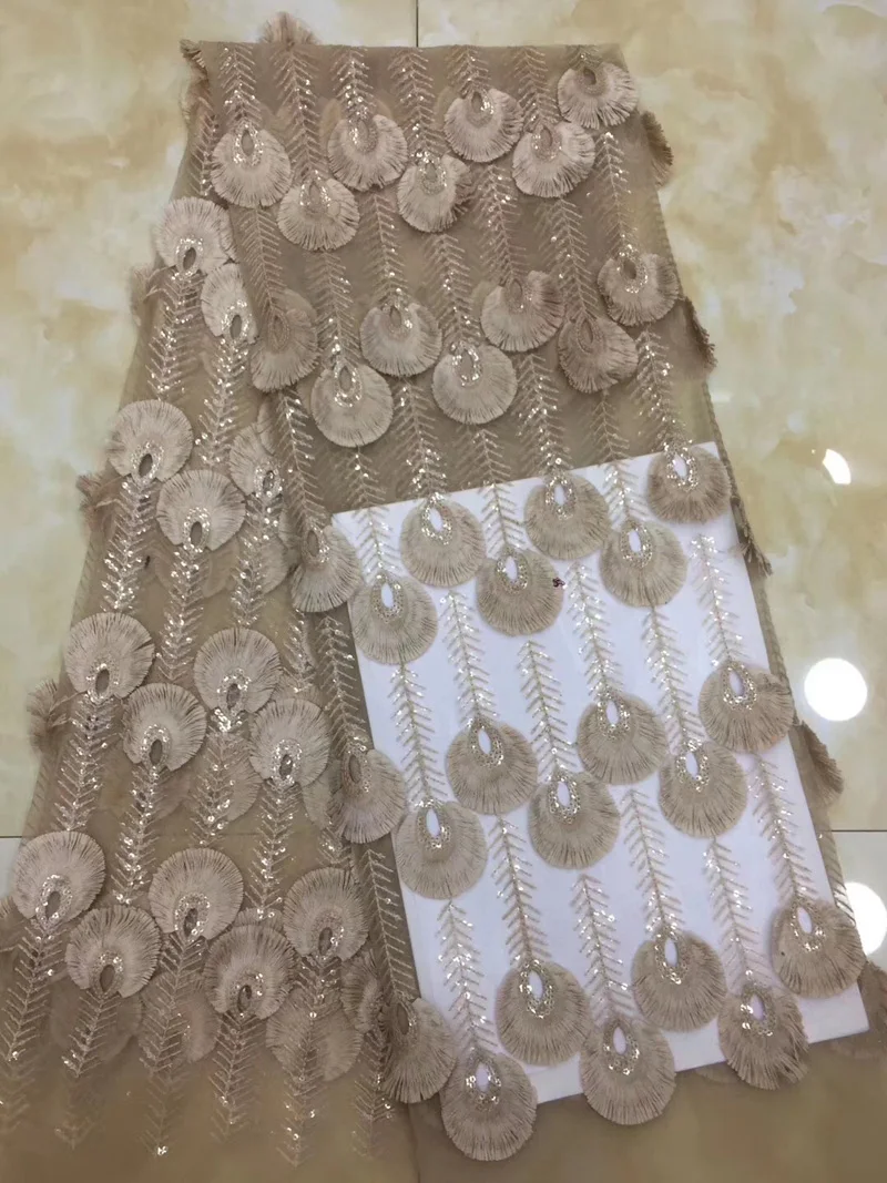 5 ярдов/шт) чистая белая африканская Свадебная кружевная ткань модная французская чистая кружевная ткань с узором из перьев для праздничного платья FZZ169