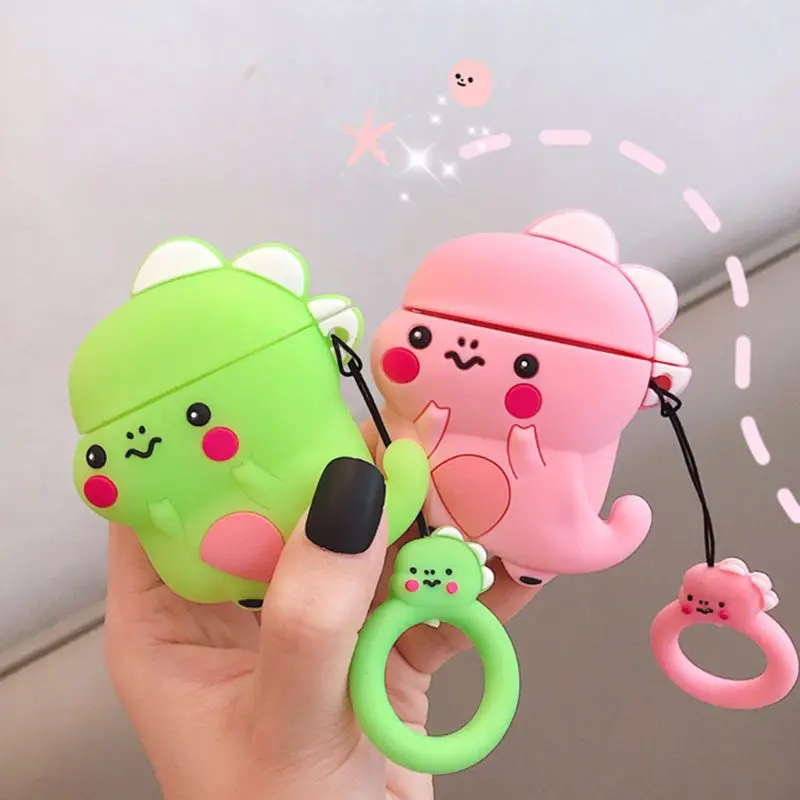 

Small Dinosaur Pattern Soft Silicone Protective Cover Shockproof Case Skin with Lanyard for Airpods 1/2 Charging Box Accessories