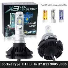 H7 LED Headlight H4 LED Car Headlight H1 H3 H11 9005 9006 LED Bulb Yellow White Ice Blue Fog Lamp For Auto X3 ZES Chip Car Light