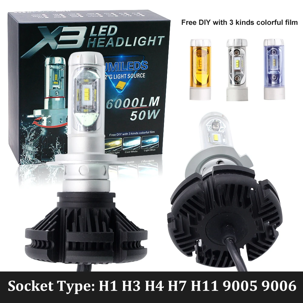 Goede H7 LED Koplamp H4 LED Auto Koplamp H1 H3 H11 9005 9006 LED Lamp Geel Wit Ijsblauw Mistlamp voor Auto X3 ZES Chip Auto Licht