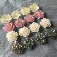 5 pçs 23mm simulação rosa flor contas de resina broche anel descobertas diy folha de ouro artesanato cabochão brinco fazendo jóias f378