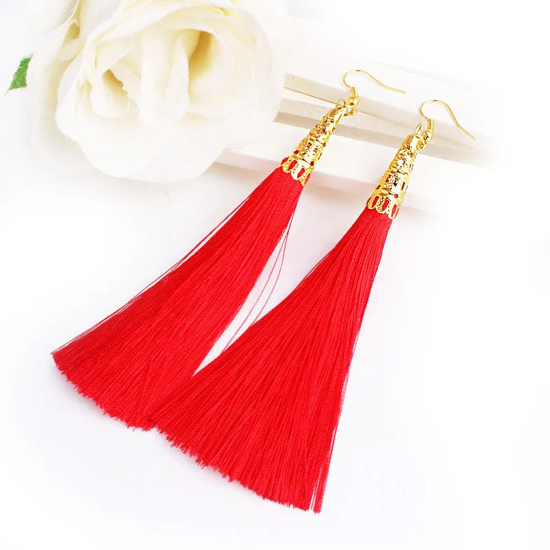 

New Fashion Long Tassel Earrings Women Jewelry Bohemian Bride Earrings Geometric Hollow Drop Earring Wholesale