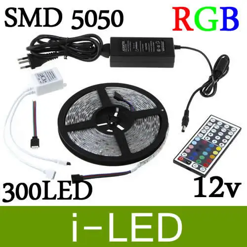 

newest RGB Led Strip 5M SMD 5050 300 LEDs/Roll waterproof IP65 + 44 keys IR Remote Controller + 12V 5A Power Adapter