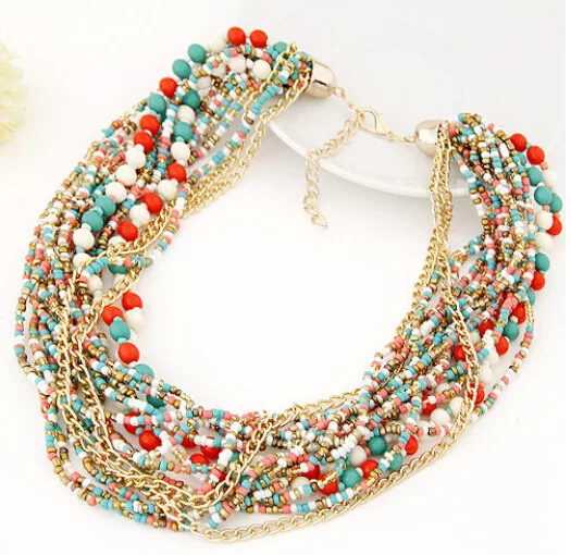 Ahmed ювелирное богемное ожерелье, 5 цветов, карамельные бусы, многослойное массивное ожерелье для женщин, новое ожерелье с подвесками из сплава 56 - Окраска металла: Color A