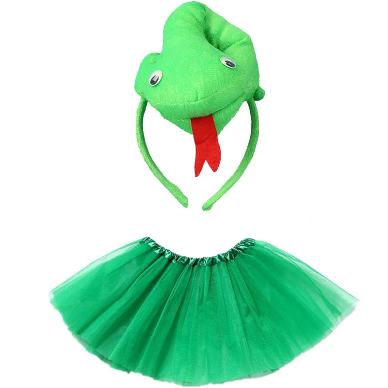 Green Snake Cosplay Headband Tutu Skirt Tie Tail Set Kids Children Party Props Animal Costume Halloween Christmas|Костюмы для