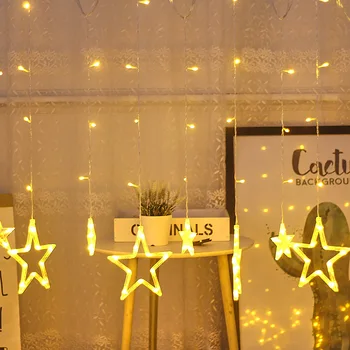 

220V European standard can be connected in series LED five-pointed star curtain lights Christmas day lighting