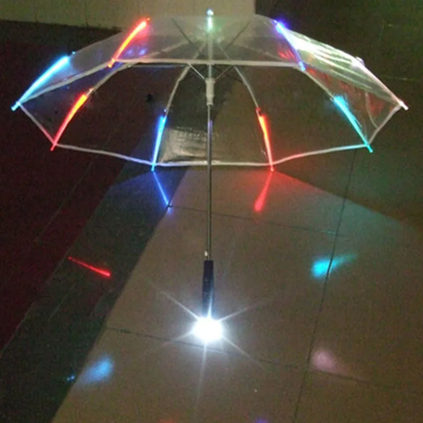 

10PCs 7colors changing LED luminous transparent umbrella with flashlight function sunny and rainy umbrella,Umbrella length 80 cm