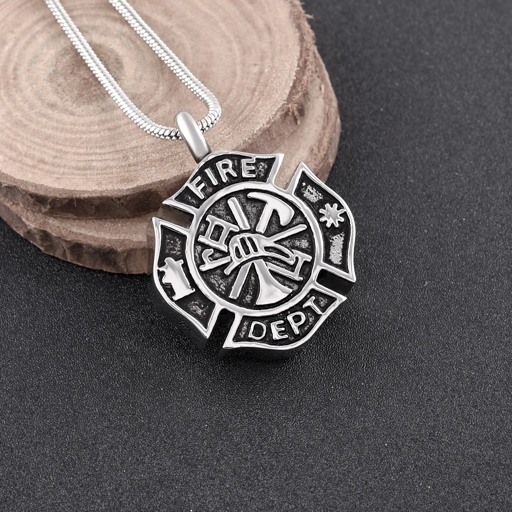 IJD9854 Fire Fighter Stainless Steel Round Cremation Neeksake Pendant for Ashes Urn Souvenir Necklaces Department Jewelry|Chain Necklaces| - AliExpress