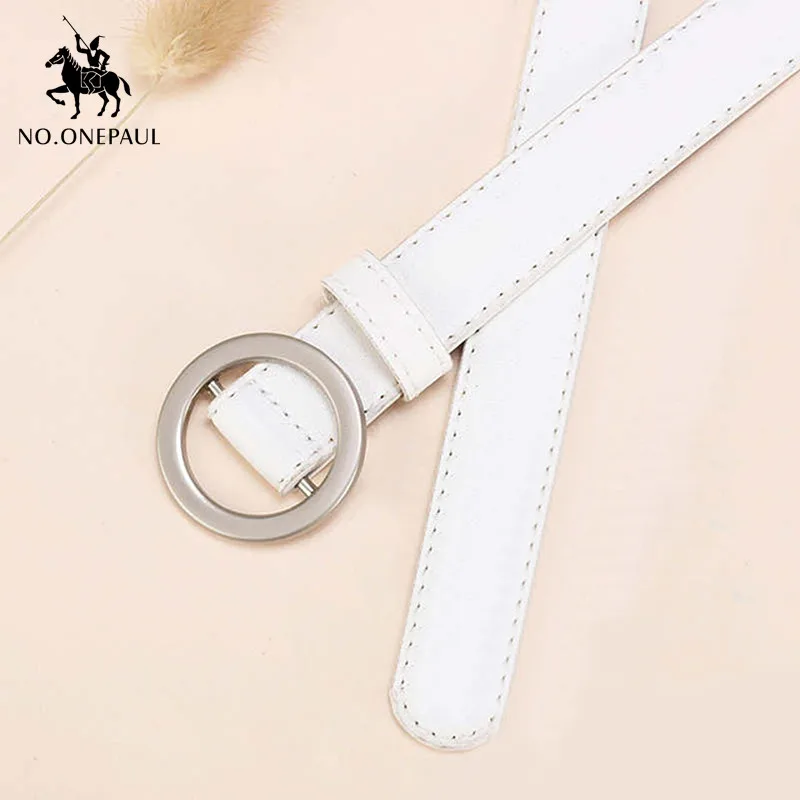 NO. ONEPAUL, тонкий ремень с золотым круглым отверстием и пряжкой, роскошный элегантный женский кожаный ремень, простой модный джинсовый ремень - Цвет: SSM01 white silver