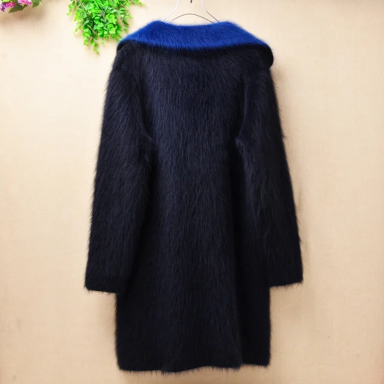 

Elegant fashion female thick mink cashmere tailored collar long cardigan Women loose long sleeves angora fur sweater coat winter