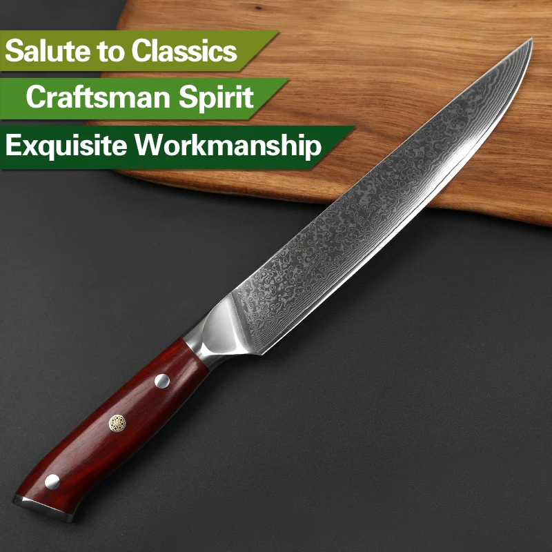 XINZUO 8 дюймов нож японский нож для мяса кухонные столовые приборы VG10 дамасский нож для нарезки Инструменты для барбекю Палисандр Ручка