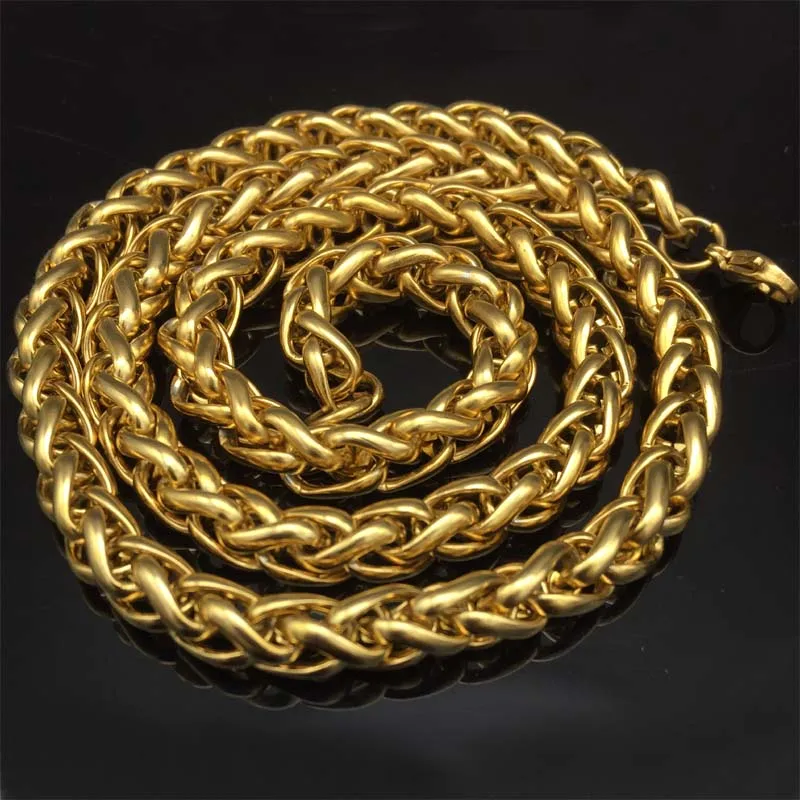 10pcs Fashion 8mm Mens Womens Boys Yellow Simple Solid Gold Color Necklace Braid Wheat Style Chain