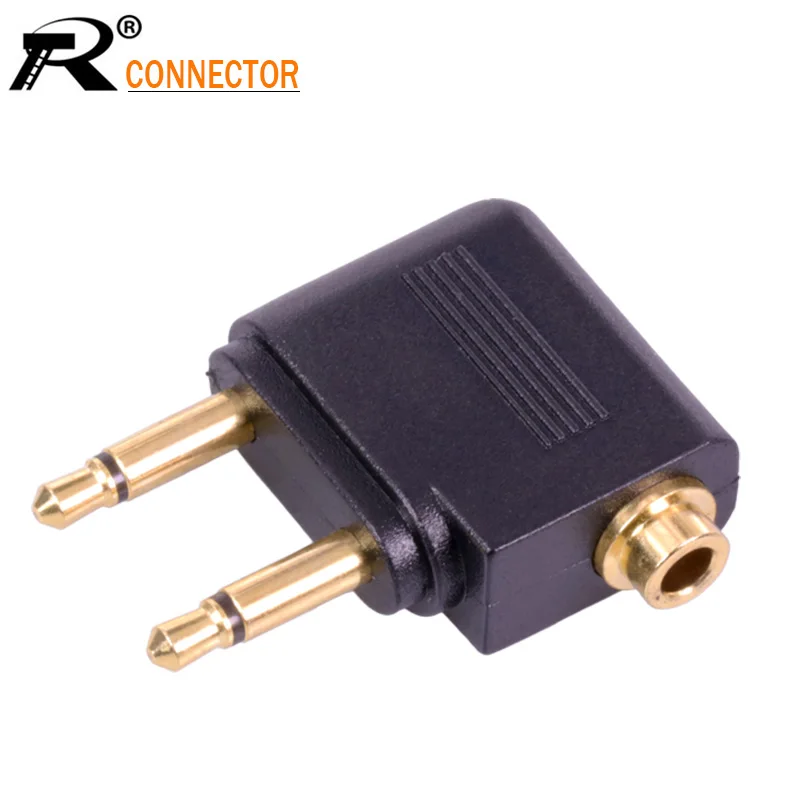 100pcs Gold plated Airplane Headphone Audio Converter Connector Double 3 5mm Mono Plug to 3 5mm Dual Channel Stereo Jack