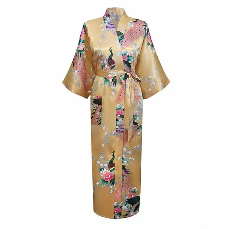 Пикантная обувь; цвет розовый; Китайский Для женщин шелковый халат из вискозы кимоно Банный халат с длинными летняя ночная рубашка Mujer Pijama плюс Размеры S M L XL XXL XXXL Zhc01A - Цвет: Золотой