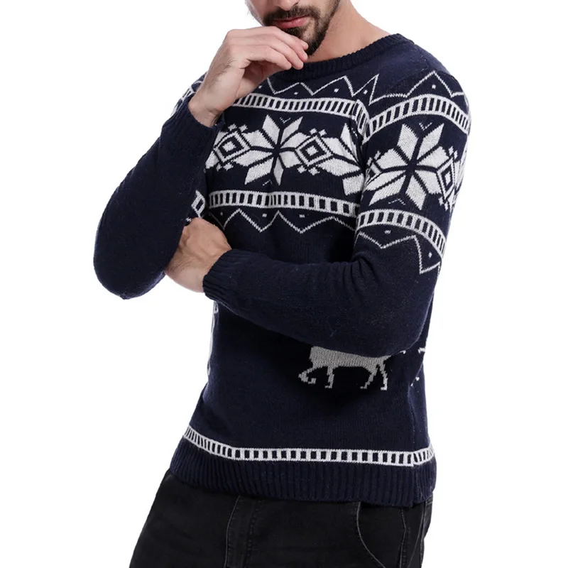 Mens causal o neck Christmas sweater fashion deer print Autumn Winter Pullover Knitted Jumper sweaters Slim Men Clothes