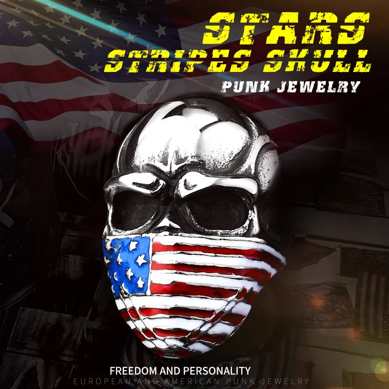 

Beier new store arrival high quality American flag mask ring fashion biker heavy skull 316L Stainless Steel ring LLBR8-283R