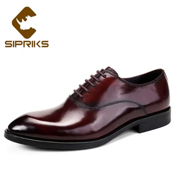 

Sipriks Mens Calfskin Dress Oxfords Pointed Toe Formal Tuxedo Shoes Wine Red Black Leather Gents Suit Shoes Big Size 45 46 Brown