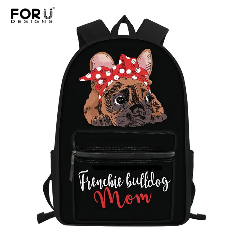 Showudesigns Kids Pug Backpack with Side Pockets Primary Girls Rucksack Dog Bags 