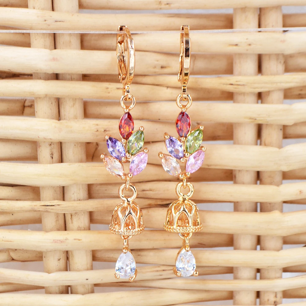 

Fashion Women Multicolor Cubic Zirconia CZ Ringing Bell Flower Dangle Earrings Jewelry
