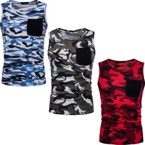 Модные мужские тонкие фитнес с круглым вырезом без рукавов Camo Tees жилет майки Топ мужские летние повседневные хлопковые мышцы безрукавки с карманами Топы Одежда