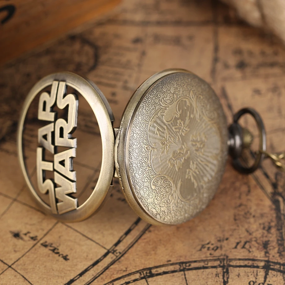 Vintage Retro Holllow Star Wars Theme Quartz Pocket Watch Roman Number Best Gift for Men Women Children Necklace with Chain (12)
