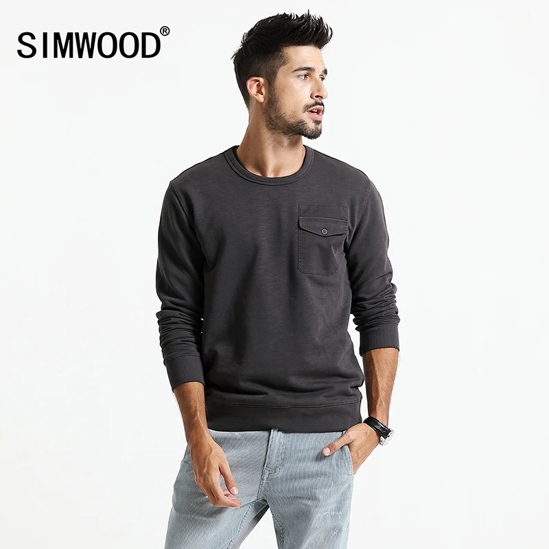 SIMWOOD 2018 Autumn New Hoodies Men Vintage Casual Sweatshirts Slim Fit