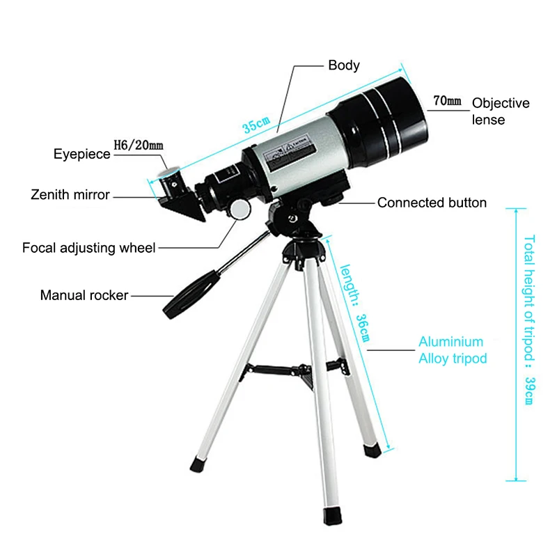 Astronomical Telescope F30070 15-150x 70mm Zoom High-powered Monocular Digital Eyepiece with Aluminum Tripods RL38-0012 (12)