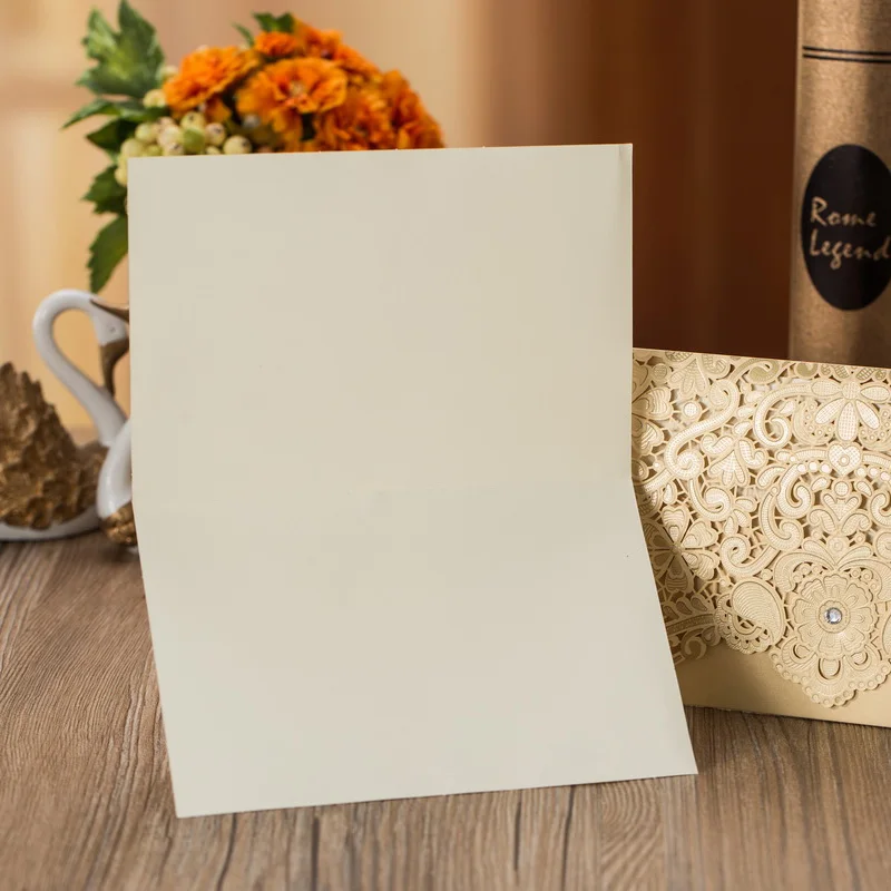  50pcs Gold Red Laser Cut Luxury Flora Elegant Diamond Wedding Invitations Card Personalized Wedding - 32906117613