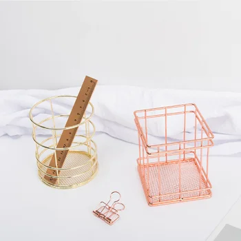 

Rose Gold Hollow Pen Pencil Pot Holder Makeup Brushes Storage Desk Organiser Container Organizer Desk Stationery Decor
