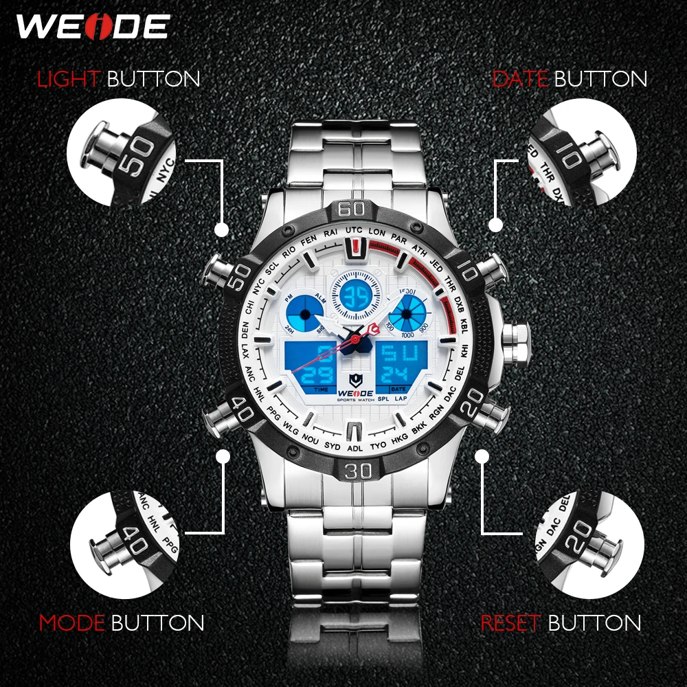 WEIDE кварцевые спортивные наручные часы повседневные Оригинальные мужские 2019